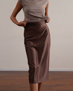 חצאית סאטן 100% משי אורך מידי
