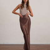 חצאית סאטן 100% משי אורך מקסי