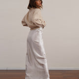 חצאית סאטן 100% משי אורך מקסי