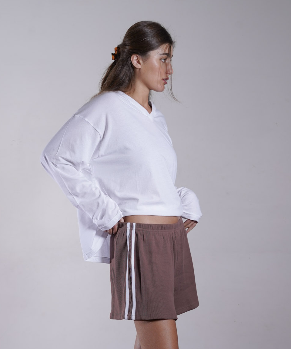 Side Stripe Rib Shorts 100% Cotton