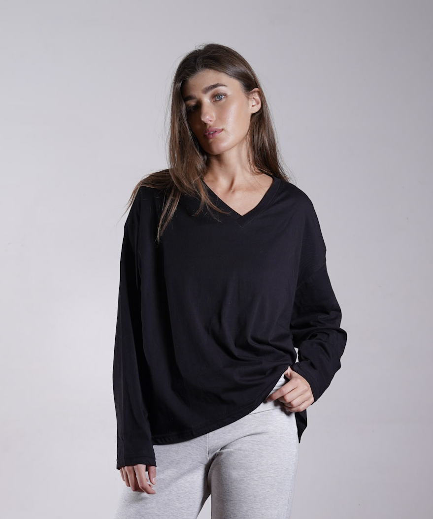 Oversized Jersey V-neck Long Sleeve 100% Cotton