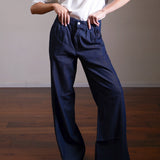Pleated Denim Trousers 100% Cotton
