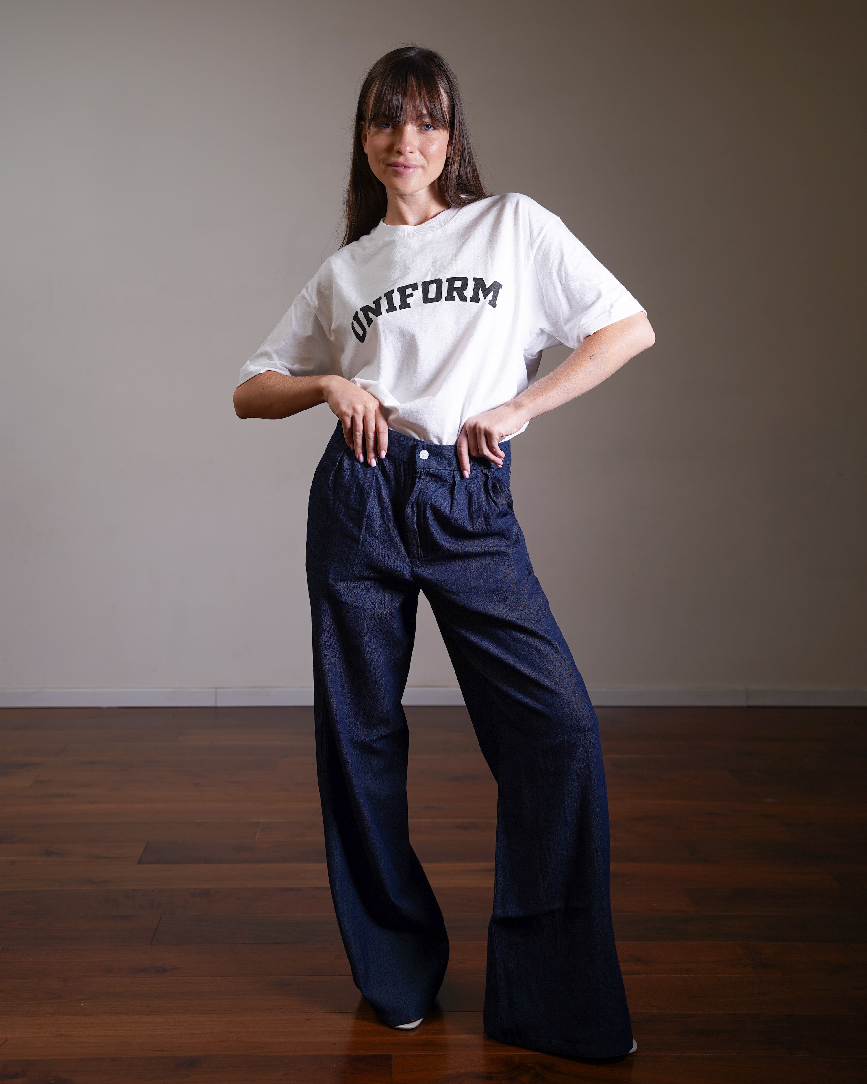 Pleated Denim Trousers 100% Cotton M