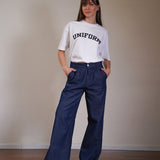 Pleated Denim Trousers 100% Cotton