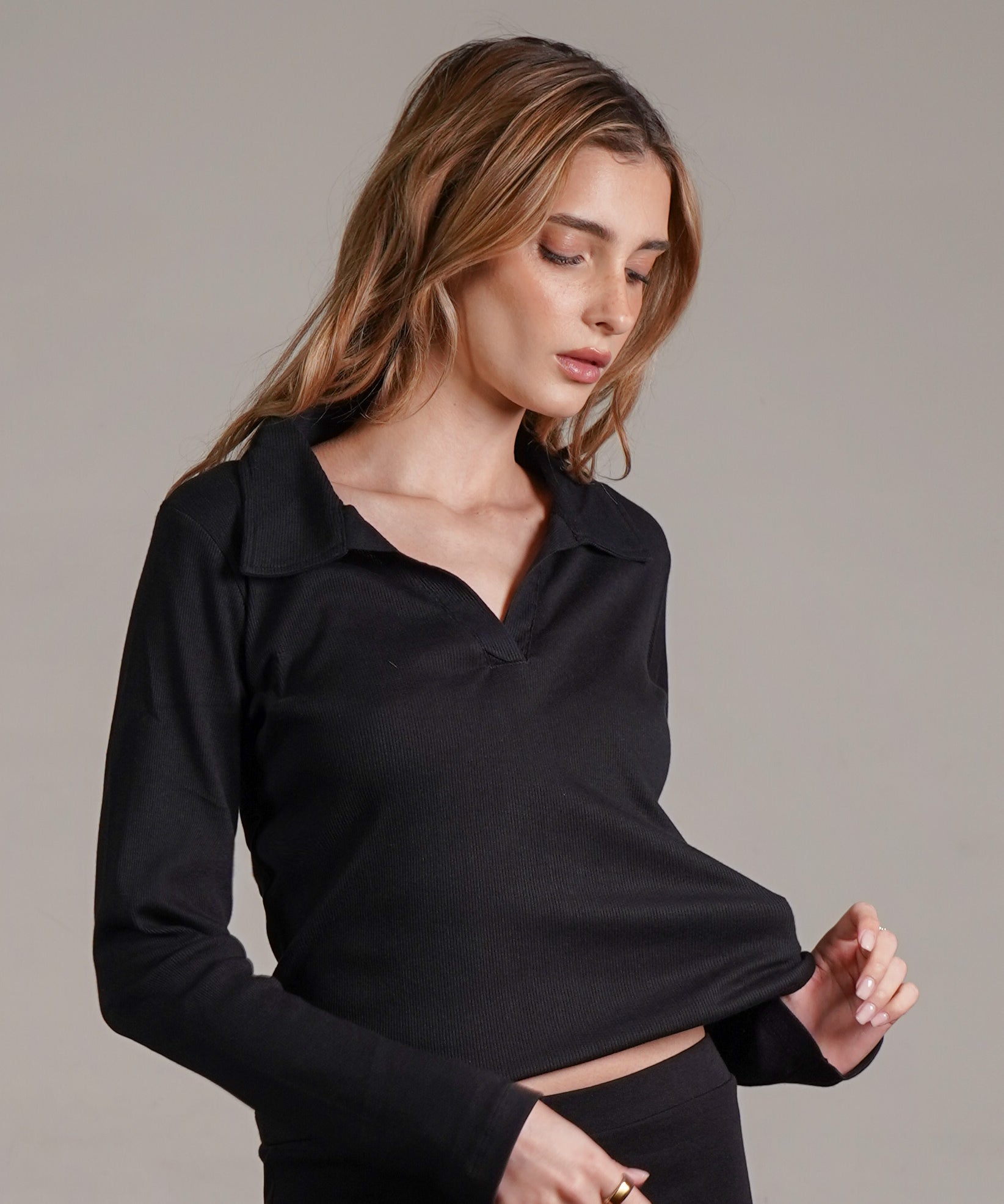 חולצת קולר ארוכה 100% כותנה