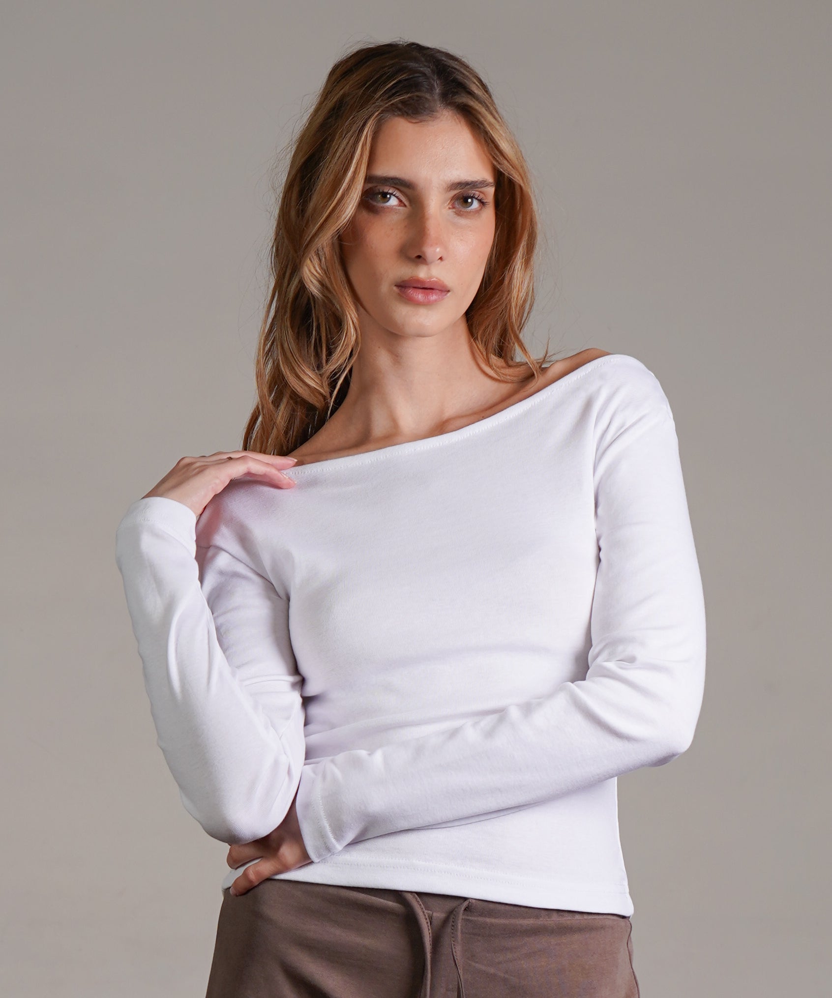 חולצת אוף שולדר שרוול ארוך 100% כותנה