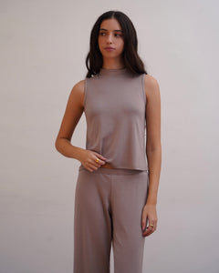Cotton Rib Trapeze Sleeveless Turtleneck