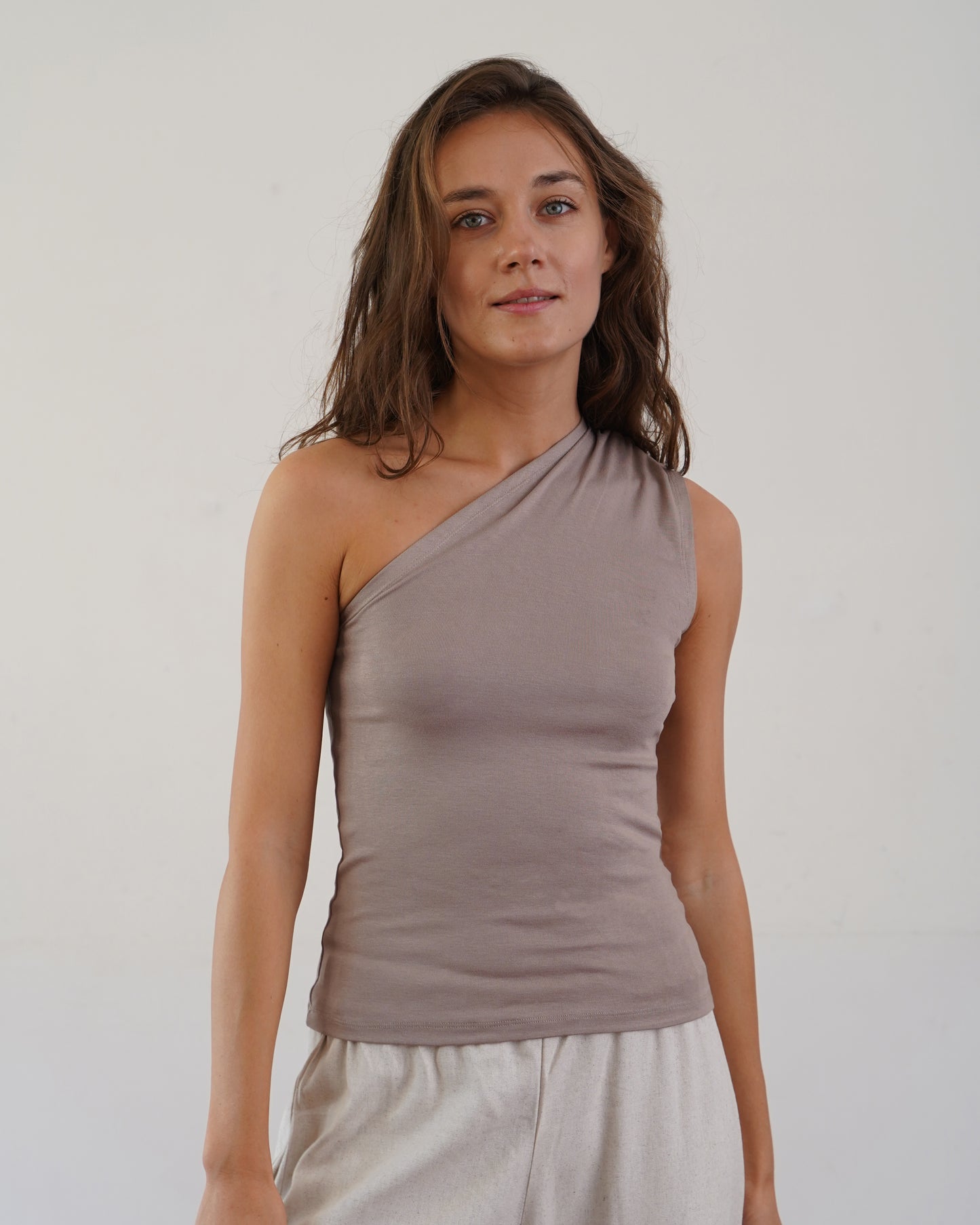 100% Cotton One Shoulder Gathered Top