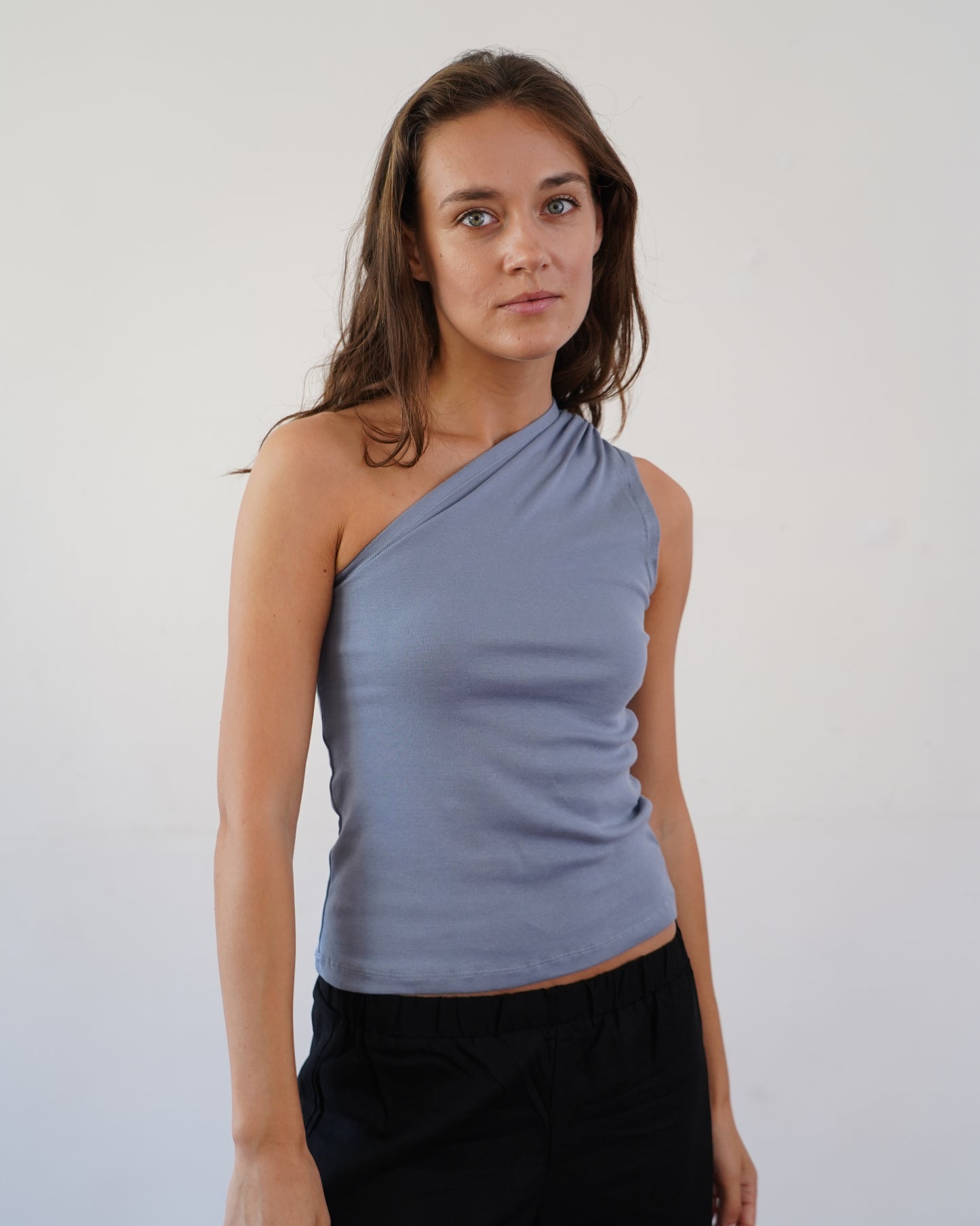 100% Cotton One Shoulder Gathered Top