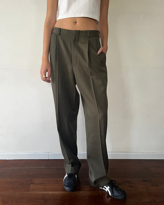 100% Wool Green Pleated Trousers