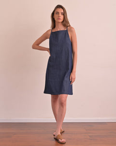 Blue Denim Dress 100% Cotton on model