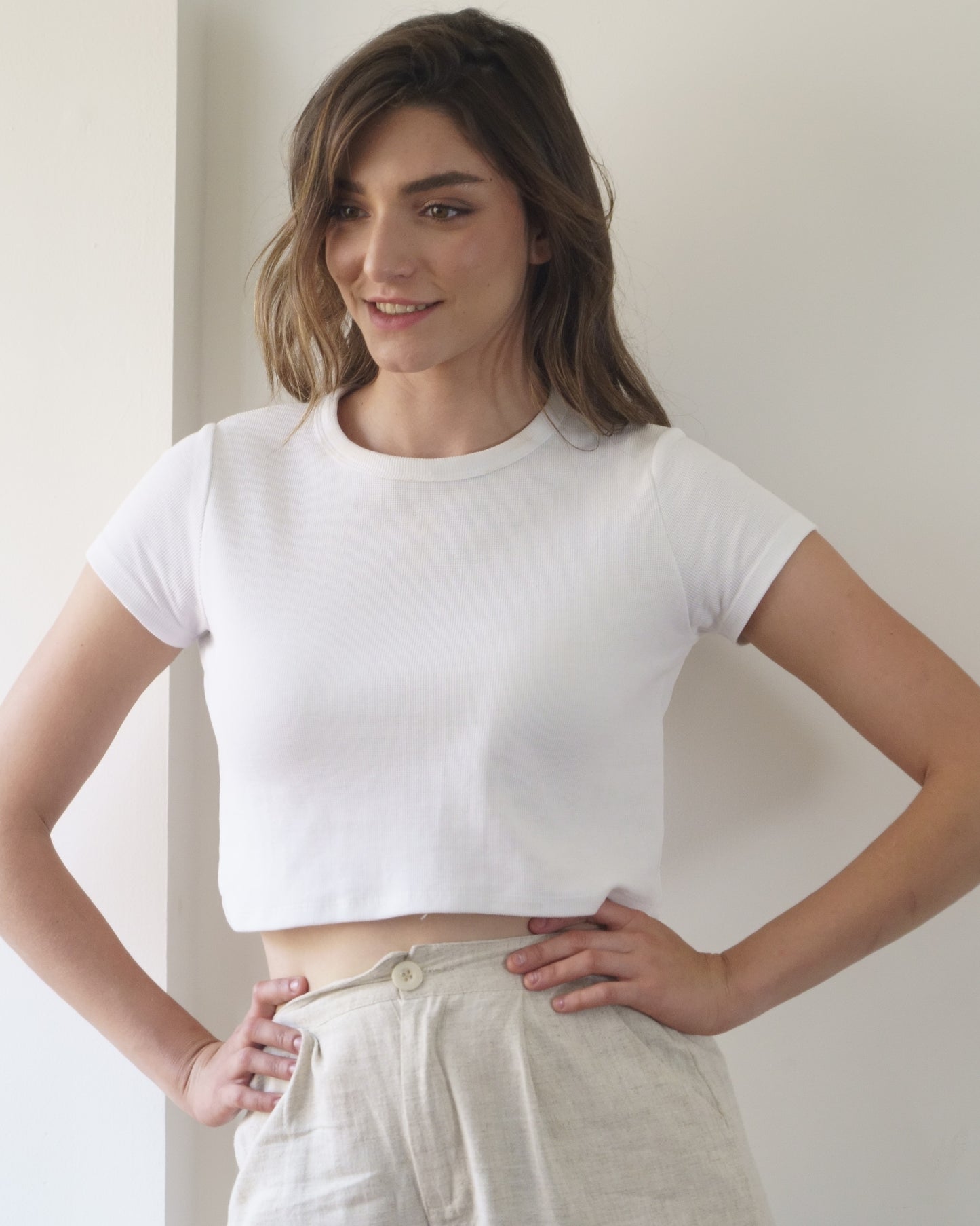 100% Cotton Cropped Tee (White)