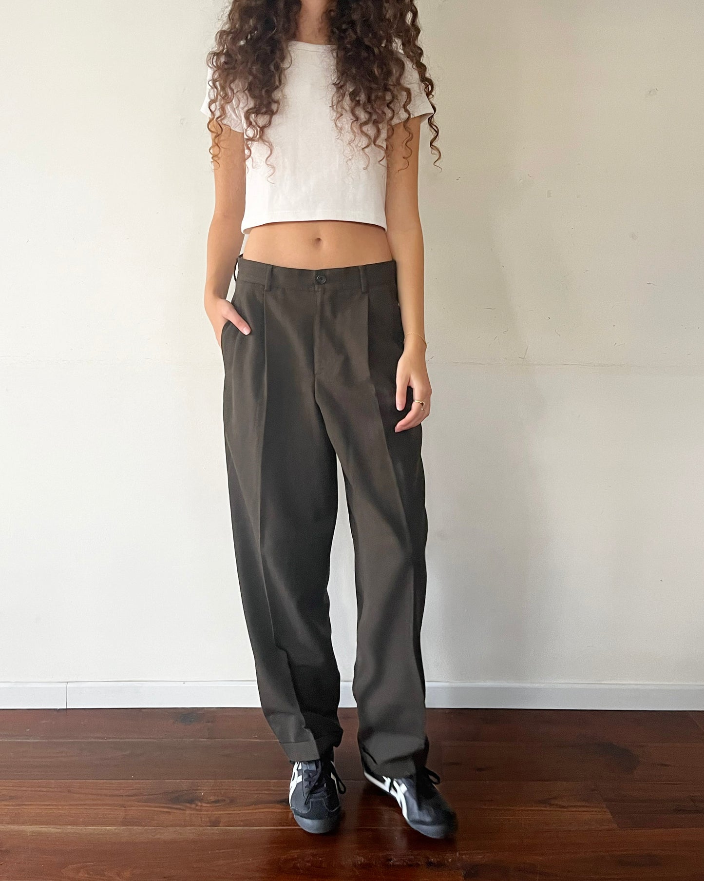 Olive Green Pleated Vintage Pants