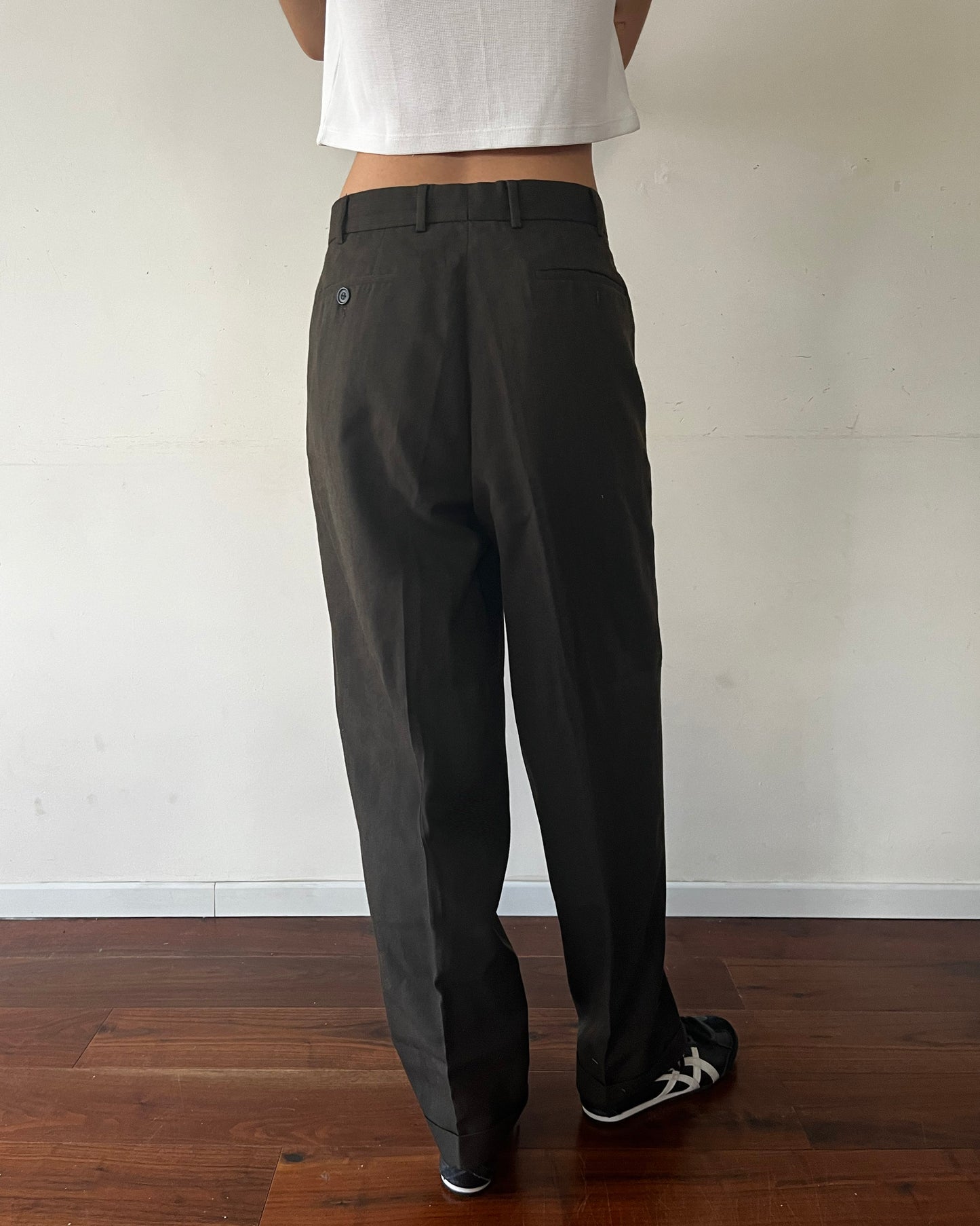 Olive Green Pleated Vintage Pants