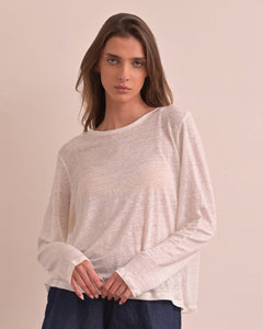 White Knit Top 100% Linen, detail view