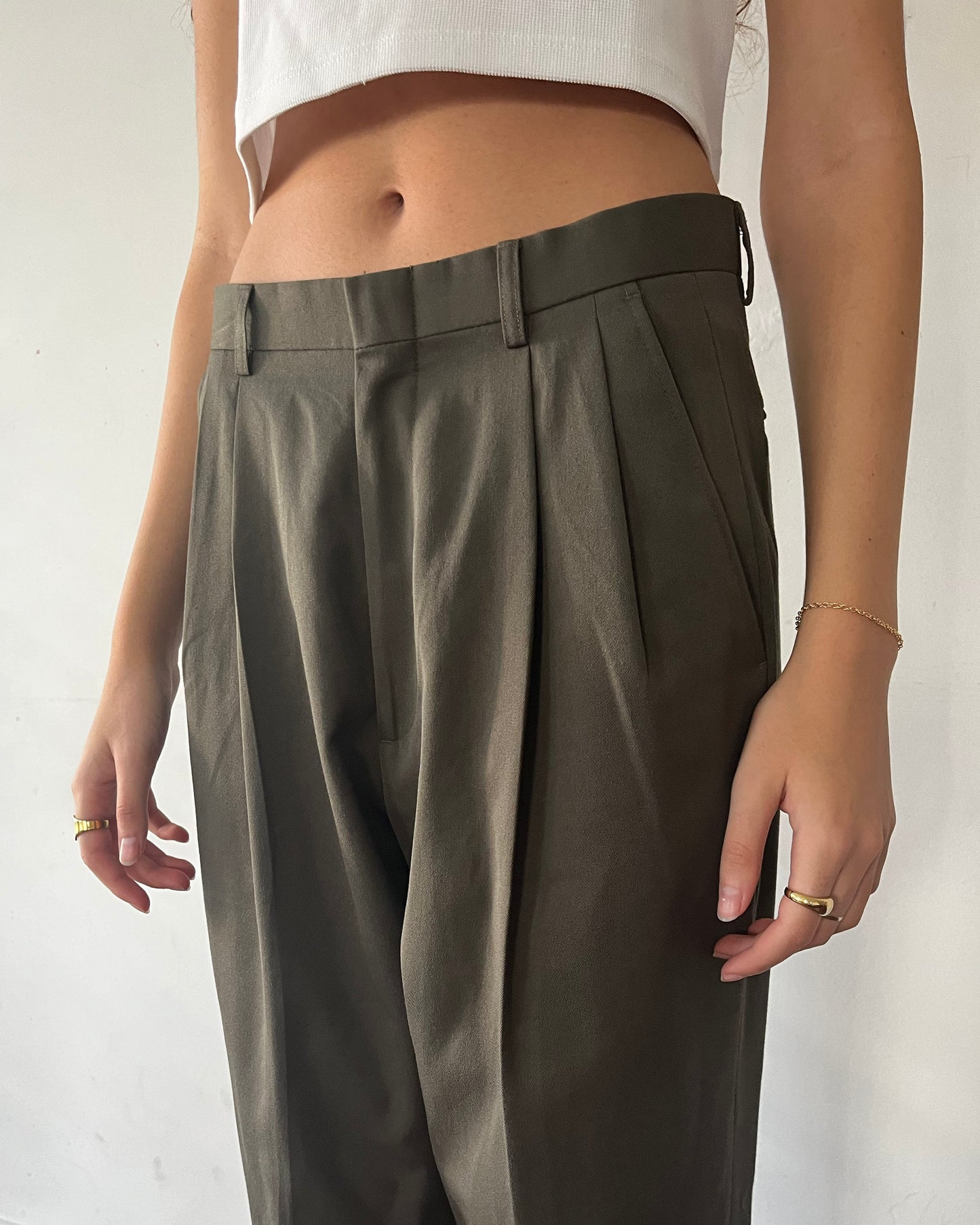 Olive Green Pleated Trousers