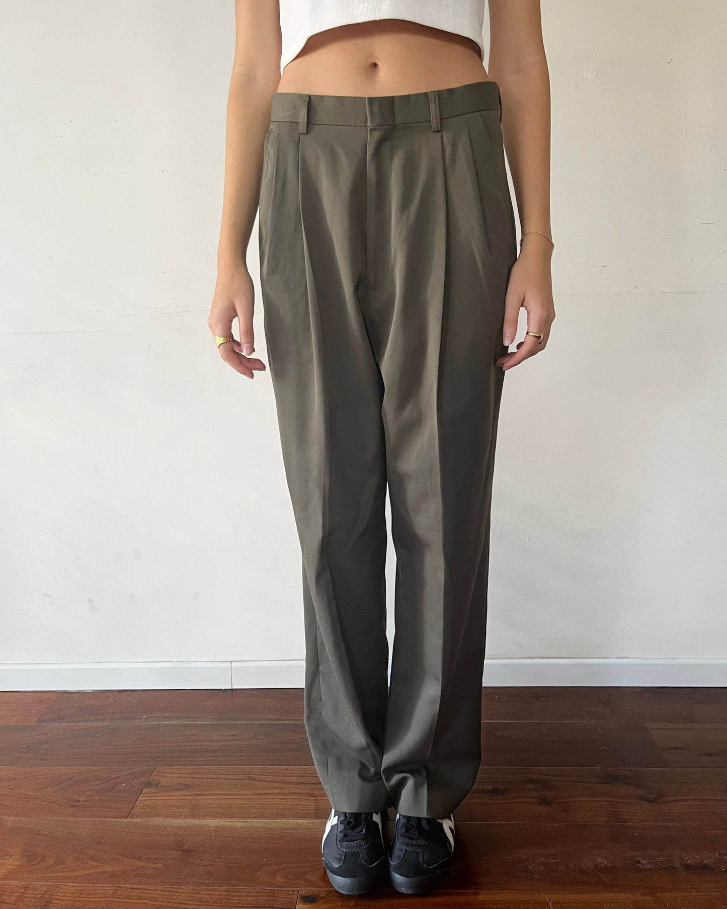 Olive Green Pleated Trousers