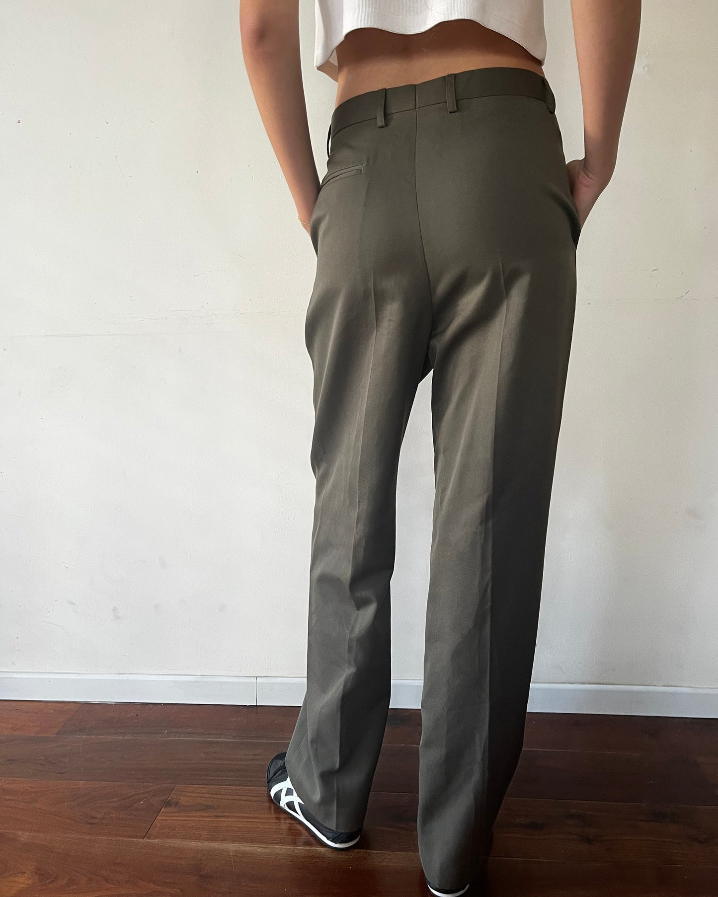 Olive Green Pleated Trousers