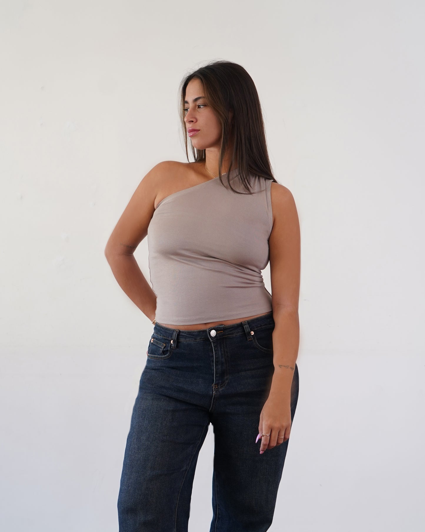 100% Cotton One Shoulder Gathered Top