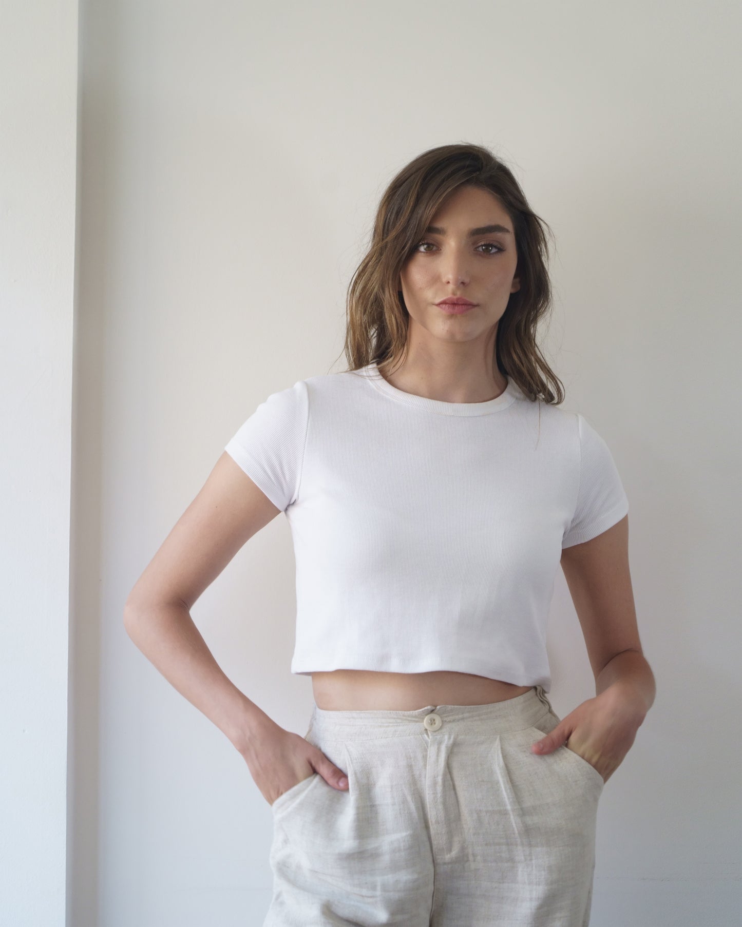 100% Cotton Cropped Tee (White)